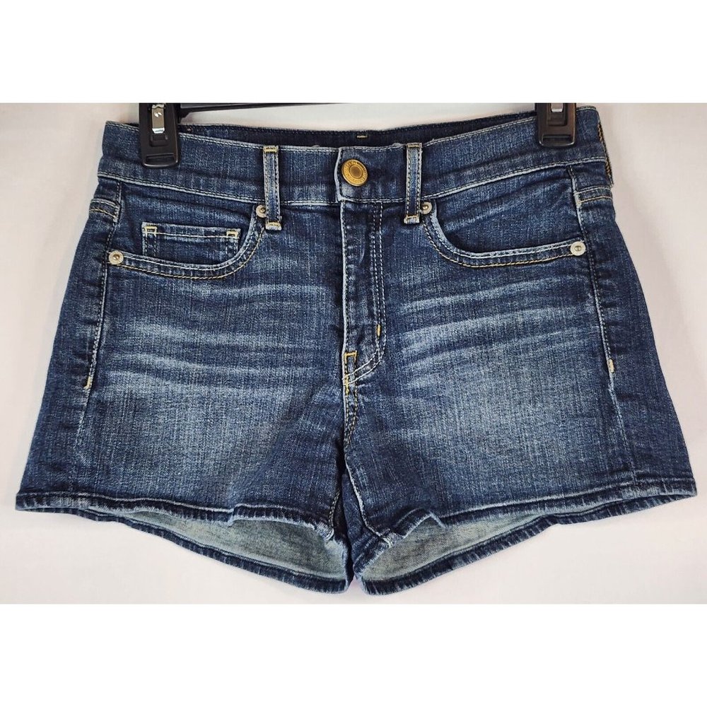 American Eagle Jean Shorts Womens Size 2 Blue Denim Stretch Embroidered Pockets - Picture 1 of 12